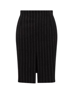 100% Wool Lining: 100% Silk Chic Striped Knee-length Bottoms, Chic Pinstripe Skirt For Work, Elegant Fitted Bottoms With Vertical Stripes, Elegant Striped Bottoms For Office, Elegant Striped Fitted Bottoms, Elegant Fitted Striped Bottoms, Elegant Office Bottoms With Vertical Stripes, Elegant Striped Relaxed Skirt, Striped Knee-length Skirt For Work