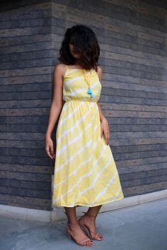 Yellow cotton dress, Tie-dye dress, Maxi dress, Dress for women, Plus Size, Made to order, Custom madeThis sundress is perfect for the ongoing summer. It has beautiful floral block print.-Model height: 5'3" wearing size S-Length: 44"-Elasticated waist-Adjustable strap-100% Cotton Yellow Batik Print Dresses, Yellow Cotton Midi Sundress, Summer Yellow Cotton Maxi Dress, Yellow Bohemian Cotton Dress, Yellow Cotton Dress With Batik Print, Yellow Block Print Dresses For The Beach, Yellow Block Print Dresses For Beach, Yellow Block Print Beach Dress, Yellow Bohemian Dresses With Block Print