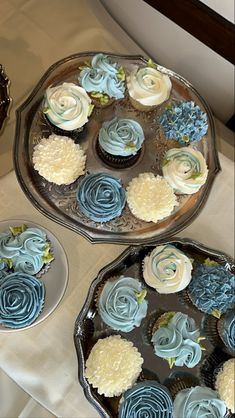 Assorted cupcakes 
Blue floral Bridal Shower Balloon Arch Dusty Blue, Dusty Blue Shower Decorations, Wedding Shower Blue Theme, Dusty Blue Party Theme, Blue Bridal Shower Table Setting, Navy Blue And White Bridal Shower Ideas, Something Blue Shower Favor, Pale Blue Bridal Shower Ideas, Something Blue Bridal Shower Cupcakes