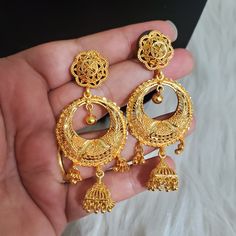 Brand New. 22k Gold Plated Bollywood Indian Pakistani Earrings. Bundle Discount Avaiable. Great Quality Ships Next Business Day Luxury 22k Gold Bollywood Danglers, Jhale Gold Design, Gold Round Chandelier Earrings For Anniversary, Gold Chandbalis With Latkans For Gift, Gold Plated Chandbalis As Gift, Gold Chandbali Plug Earrings Gift, Gold-plated Chandbalis As A Gift, Gold Round Chandbalis With Latkans, Gold Drop Earrings Jhumkas As A Gift