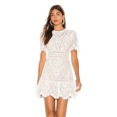 Darian Dress In Star White New Chic Scalloped Lace Short Sleeve Mini Dress, Chic Short Sleeve Mini Dress With Scalloped Lace, Spring Mini Dress With Scalloped Lace And Short Sleeves, Black Red Floral Dress, Pink Sequin Dress, Rainbow Dress, Sweetheart Dress, Midi Cocktail Dress, Striped Mini Dress