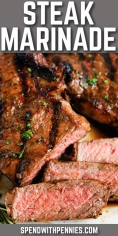 steak marinade on a plate with herbs