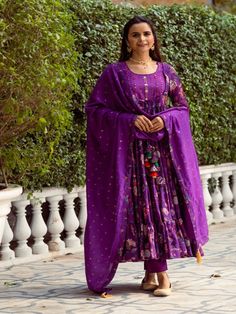 Purple Floral Printed Tiered Cotton Silk Anarkali Set (Set of 3) By Rivaaj now available at Trendroots Chanderi Sets With Printed Motifs, Floor-length, Festival Cotton Silk Sharara With Printed Motifs, Festival Sharara With Printed Motifs In Cotton Silk, Designer Cotton Silk Anarkali Set With Printed Motifs, Festive Cotton Silk Sharara With Printed Motifs, Chanderi Anarkali Set With Printed Motifs For Diwali, Diwali Chanderi Anarkali Set With Printed Motifs, Festive Printed Motifs Anarkali Set For Diwali, Festive Anarkali Set With Printed Motifs For Diwali