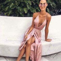 New Boutique Item Size: Xs This Blushing Pink Backless Dress Is A Satin Dream With A Fit And Flare Silhouette, A Deep V Neckline, And High Slit In The Front. The Straps Crisscross In The Back And Can Be Tied However Desired. This Beauty Is Perfect For A Night Out, A Resort Vacation, Or Any Special Occasion, Pairs Perfect With Silver Or Nude Heels. Pink Backless Dress, Luxe Wedding Dress, Lilly Pulitzer Maxi Dress, Sue Wong Dresses, Black Floral Maxi Dress, Luxe Clothing, Black Print Dress, Silk Chiffon Dress, Mauve Dress