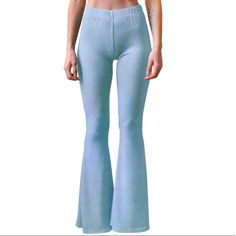 Gorgeous Fitted Bell Bottom Pants In Super Stretchy Ribbed Knit Material. High Waisted With A Dramatic Flare, They Are Flattering And Slimming On Many Body Types. Stretch Knit Material Make Them Super Comfortable And Versatile. Garment Measurements (In Inches): Bust - Waist - Rise - Hip Xs: 26 - 24 - 10 - 31 S: 28 - 26 - 10 - 31 M: 30 - 28 - 10.5 - 32 L: 32 - 30 - 10.5 - 32 Xl: 34 - 32 - 11 - 33 Xxl: 36 - 34 - 11 - 33 Model Measurements: Bust: 32" Waist: 25" Hips: 35" Height: 5'5 Model Is Wearin Stretch Solid Ribbed Bottoms, Trendy Non-stretch Light Blue Bottoms, Fitted High Waist Bottoms In Solid Color, High-waisted Stretchable Summer Bottoms, Fitted High Waist Solid Color Leggings, High Waist Fitted Solid Color Leggings, High Stretch High-waisted Summer Pants, High Rise Stretch Bottoms In Solid Color, Fitted Full-length Bottoms In Solid Color