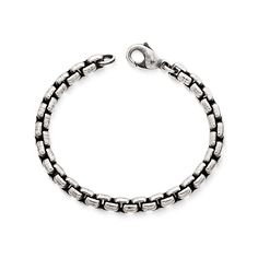 This sterling silver bracelet features a substantial box chain with a weathered texture and an heirloom feel.  Wear it solo to make a bold statement or layer it with others for a look that's all your own. Timeless Silver Bracelets With Rectangular Links, Sterling Silver Rolo Chain Bracelet For Everyday, Timeless Sterling Silver Bracelet With Rectangular Links, Timeless Silver Chain Bracelet, Silver Timeless Chain Bracelet For Everyday, Sterling Silver Chain Bracelet For Everyday, Timeless Sterling Silver Chain Bracelet With Solid Links, Timeless Sterling Silver Chain Bracelet With Rectangular Links, White Gold Sterling Silver Bracelets With Box Chain