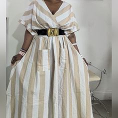 Women Plus Size Linen And Cotton Chevron Stripe Maxi Dress. 55%Linen 45% Cotton 2 Front Pockets, Cuffed Short Sleeve , Invisible Back Zipper. Shoulder: 37" Bust: 58" Pit To Pit: 29 Waist: 48.5" Hip: Free Length: 58" Plus Size Linen, Dresses Linen, Chevron Stripe, Cuffed Shorts, Ashley Stewart, Striped Maxi Dresses, Women Plus Size, Cotton Dress, Cotton Dresses