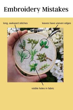 an embroidery pattern with words describing how to use the needle and thread for this project