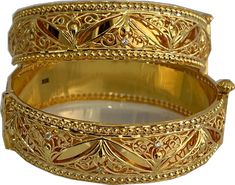 Exquisite Formal Gold Bangle, Exquisite Gold Bangle For Formal Occasions, Luxury Ceremonial Bangle Bracelets, Luxury Gold Plated Bracelets For Ceremonial Occasions, Elegant Yellow Gold Bangle For Ceremonial Occasions, Luxury Gold Engraved Bangle, Luxury Engraved Gold Bangle, Formal Hand Set Yellow Gold Bangle, Luxury Bangle With Elegant Design For Anniversary