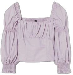 Fall Tops With Gathered Sleeves And Square Neck, Square Neck Tops With Gathered Sleeves For Fall, Trendy Summer Blouse With Gathered Sleeves, Summer Long Sleeve Top With Gathered Sleeves, Feminine Tops With Gathered Lantern Sleeves, Feminine Purple Cotton Blouse, Trendy Purple Cotton Blouse, Purple Cotton Blouse With Ruffles, Summer Tops With Lantern Sleeves And Gathered Details