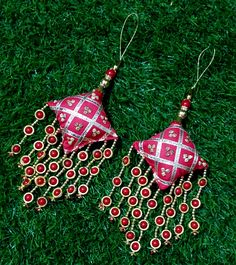 Red Latkan for blous Lehenga HandBags Hangings Dupatta Decoration Bridal Wedding dress for Women pair Thread Fringe Beaded latkan of 2 pcs Designer's Den Tassels For Women wedding Handmade Hanging bridal heavy Tassels Lehange Fancy Beautiful Pair of Latkans & Brooch Accessory For You Decorative Products. In Indian These Latkans Are Normally Used as The Accessory For Lengha & Sari Blouse On The Back, But These Can Be Used in Many Other Ways to Metal & Pearl scan be used at an door. Muzaffarpur is Red Wedding Traditional Wear With Latkans, Festive Choli With Latkans For Navratri, Red Traditional Wear With Gota Work For Festival, Red Traditional Wear With Latkans For Festivals, Festive Choli With Latkans For Festivals, Red Traditional Wear With Gota Work For Puja, Red Gota Work Traditional Wear For Puja, Anarkali Traditional Wear With Latkans For Festivals, Red Festive Traditional Wear With Latkans