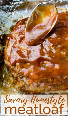 spooning bourbon glaze onto the meatloaf. Meatloaf With Brown Gravy Recipes, Meatloaf With Worcestershire Sauce, Meatloaf Recipes No Ketchup, Glazes For Meatloaf, Meatloaf Recipes With Brown Sugar, Quick And Easy Meatloaf, Amish Meatloaf Recipe, Meatloaf With Brown Gravy, Meatloaf Recipe No Ketchup