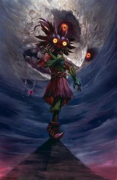 an artistic painting of a demon standing on top of a pyramid with two glowing eyes