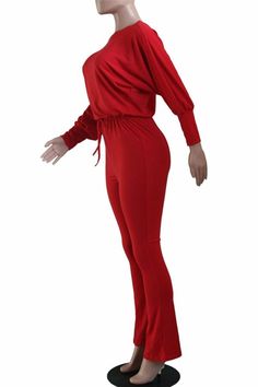 Off Shoulder Batwing Sleeve Drawstring Waist Flared Leg Jumpsuit Make Your Outfit, Batwing Sleeve, Two Piece Sets, Bat Wings, Mix N Match, Mix And Match, Polyester Material, Drawstring Waist, Stretch Fabric