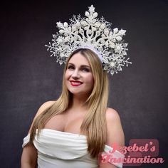 Frostine - Large glittered and crystal clear jeweled crown comprised of many large and dainty snowflakes dripping with sparkles.  Perfect for any Ice Queen costume! Princess Headdress, Ice Queen Costume, Crown Fairy, Winter Queen, Party Headband, Crown Hat, Queen Costume, Dapper Day, Cocktail Hat