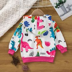 Toddler Children Girl Zipper Jacket Top Hoodie - PrettyKid Cute White Hooded Jacket With Long Sleeves, Cute White Long Sleeve Hooded Jacket, Multicolor Cartoon Print Outerwear For Fall, Multicolor Cartoon Print Outerwear With Long Sleeves, Multicolor Cartoon Print Long Sleeve Outerwear, Multicolor Long Sleeve Outerwear With Cartoon Print, Fall Multicolor Outerwear With Cartoon Print, Fall Multicolor Cartoon Print Outerwear, Long Sleeve Tops With Dinosaur Print For Playtime