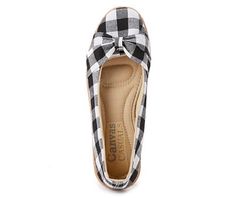 Upgrade your footwear with this pair of ballerina flats that features a classic black and white gingham print and beautiful bow accent. They can be dressed up or down to fit any occasion and have an easy slip-on silhouette. Black And White Gingham, Bow Flats, Big Lots, Gingham Print, Ballerina Flats, Classic Black, Gingham, Dress Up, Slip On