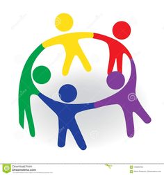 four colorful people holding hands in a circle