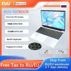 an advertisement for a laptop computer with prices on the front and back side, including free tax