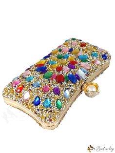 BirdinBag - Compact Rhinestone and Faux Pearl Box Bag: Elegant and Stylish Accessory Multicolor Rhinestone Clutch For Gift, Multicolor Rectangular Evening Bag With Rhinestones, Multicolor Rhinestone Rectangular Evening Bag, Multicolor Rhinestone Clutch As Gift, Elegant Multicolor Rhinestone Bags, Multicolor Rectangular Clutch With Rhinestones, Luxury Multicolor Bags With Rhinestones, Glamorous Multicolor Rectangular Evening Bag, Glamorous Multicolor Bag For Gift