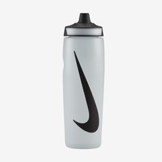 the nike water bottle is white and black