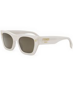 From FENDI&#x2C; the Women's FENDI Roma 53mm Rectangle Sunglasses feature:Acetate frameRectangle shapeNot Rx-ableStandard solid lensNon polarizedApprox. 53mm lens - 20mm bridge - 145mm templeImported. White Designer Sunglasses, Luxury Clear Rectangular Sunglasses, Fendi Women, Sun Glass, Fendi Sunglasses, White Sunglasses, Rectangle Sunglasses, Eyewear Womens, Luxury Sunglasses