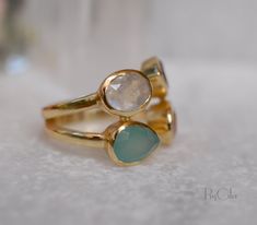 Gemstones Gold Ring* Moonstone, Aqua Chalcedony, Labradorite & Rose Quartz * Statement Birthstone* Gold Plated Ring * Multi stones BJR062 Ring Moonstone, Gold Gemstone Ring, Aqua Chalcedony, Gold Plated Rings, Psychic Abilities, Plated Jewelry, Moonstone Ring, Multi Stone Ring, Metal Bands