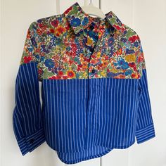 Nwt Tia Cibani Button-Up. Super Fun As A Button-Up Or Even A Light Top Layer. Very Lightweight Cotton. Blue Collared Shirt With Patchwork, Blue Retro Top With Patchwork, Multicolor Cotton Blouse With Buttons, Multicolor Cotton Shirt For Playtime, Collared Tops With Buttons For Playtime, Fitted Tops With Buttons For Playtime, Blue Retro Tops With Buttons, Blue Tops With Buttons For Playtime, Blue Long Sleeve Shirt For Playtime