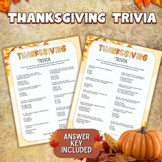 two thanksgiving trivias with leaves and pumpkins