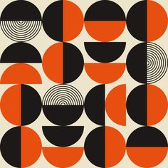 an orange and black geometric pattern with circles on the bottom, in shades of brown