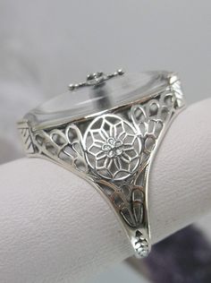 White Frosted Camphor Glass Ring, Marquise shape CZ inset gem, Edwardian Silver Filigree Jewelry Vintage Round Intaglio Ring, Vintage Intaglio Round Rings, Ornate White Carved Jewelry, Art Deco Carved Round Jewelry, Vintage Carved Filigree Ring For Formal Occasions, Antique Carved Filigree Ring For Formal Occasions, Classic Carved Filigree Ring For Anniversary, Vintage White Filigree Ring For Anniversary, Ornate Etched Rings For Formal Occasions