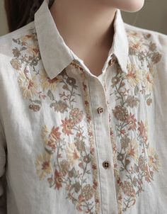 Item: Long-sleeve Shirt | Linen Shirt Gender: Women Material: Linen Process: Embroidery Style: Loose Season: Summer: Spring Color: Linen, Khaki, Orange, White, Navy Size: One Size Size Length(cm) Shoulder Sleeve(cm) Chest(cm) One Size 60-64 41 51 106