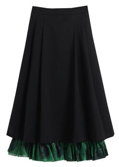 Fitted Patchwork Midi Skirt, Black Patchwork Cotton Skirt, Black Cotton Patchwork Skirt, Black Patchwork Tiered Skirt, Black Tiered Patchwork Skirt, Black Cotton Midi Pleated Skirt, Black Cotton Skirt With Gathered Details, Black Cotton Pleated Midi Skirt, Black Cotton Ruffled Skirt