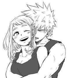 an anime character hugging another character with his arm around her shoulder, in black and white