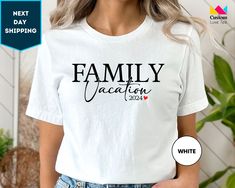 Family Vacation 2024 T-shirt, Family matching shirt, Family Beach Shirt, Family Vacation shirts,Family Trip Shirt,Summer 2024 Shirt ORDERING: 1. Review all photos 2. Choose Size and Color from drop-down menu 3. If personalization box is available, add your text color 4. Add each shirt to cart one at a time 5. Click "Add to Cart" - you can go back to add more products 6. Click "Proceed to Checkout" 7. Add note to seller for any requests * We use several different brand shirts, all of them are pre White Crew Neck T-shirt For Family Outings, Family Summer T-shirt With Crew Neck, Custom Print Short Sleeve T-shirt For Family Outings, Relaxed Fit T-shirt For Family Reunion In Summer, Relaxed Fit T-shirt For Summer Family Reunion, Summer Family Reunion Graphic Tee, Family Matching Short Sleeve Summer T-shirt, Casual T-shirt For Family Reunion In Summer, Summer Family Matching Short Sleeve Tops