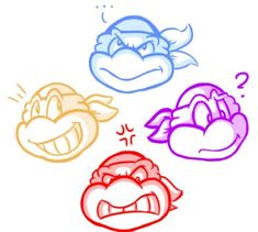 four different colored angry birds with faces