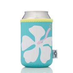 a can cooler with a flower design on it