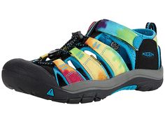 KEEN Kids SINGLE SHOE - Newport H2 (Little Kid/Big Kid) - Kid's Shoes : Rainbow Tie-Dye : Sold as a SINGLE shoe. They're sure to find new adventures with dependable comfort in the reliable Keen Kids Newport H2 shoes. The quick-drying water shoes are constructed in a breathable webbed upper with a hydrophobic mesh lining. Sporty sandal is designed with a protective toe bumper, bungee lacing with an adjustable toggle, and a padded collar with a pull-tab heel. Constructed with a cushioned EVA footb Durable Casual Sneakers For Water Sports, Durable Sneakers For Water Sports, Sporty Lightweight Breathable Sport Sandals, Summer Non-slip Walking Shoes For Outdoor Activities, Non-slip Walking Shoes For Summer Outdoor Activities, Casual Breathable Sport Sandals For Outdoor Activities, Summer Outdoor Walking Shoes With Closed Toe, Breathable Slip-on Sport Sandals For Hiking, Lightweight Sporty Sandals For Outdoor Activities