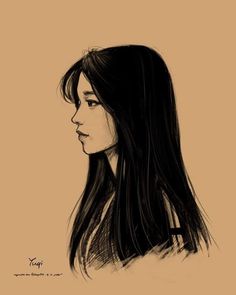 a drawing of a woman with long hair