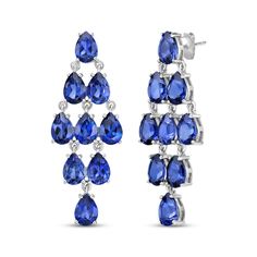 For any occasion that calls for glitz and glamour, these chandelier earrings are the perfect choice. Sterling silver Pear-shaped blue lab-created sapphires create each dramatic drop earring Friction backs Blue Cubic Zirconia Chandelier Earrings, Blue Cubic Zirconia Dangle Chandelier Earrings, Blue Cubic Zirconia Chandelier Earrings For Party, Glamorous Blue Chandelier Drop Earrings, Glamorous Blue Chandelier Earrings, Blue Teardrop Chandelier Earrings For Formal Occasions, Formal Blue Teardrop Chandelier Earrings, Elegant Blue Drop Chandelier Earrings, Elegant Blue Long Drop Chandelier Earrings