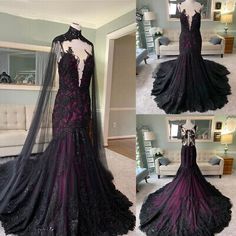 this is an image of a black and purple wedding dress