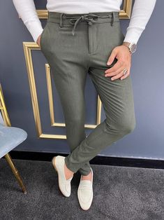 Thread Slim Fit Rope Detailed Khaki Trouser | BOJONI Pant Trouser, Pants Collection, Khaki Trousers, White Dress Shoes, Belt Men, Rope Belt, Men Trousers, Blue Trousers, Mens Fashion Casual Outfits