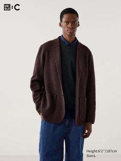 Knitted Jacket | UNIQLO US Knitted Jacket, Men's Knit, Styling Ideas, Knit Jacket, Uniqlo, Parka, Man Shop, Leggings, T Shirt