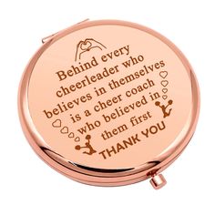 PRICES MAY VARY. Cheer Coach Gift Ideas:This compact makeup mirror printed with sayings”Behind every cheerleader who believes in themselves is a cheer coach who believed in them first,thank you. "It is a great coach gifts ideas for a great coach, a perfect personalized coach gifts, birthday gift for coach, thank you gifts for coaches or appreciation gifts for coach. Thank You Cheer Coach Gifts：Our compact makeup mirror is the most lovely cheer coach gifts, gifts for women coach, special Gifts fo Cheer Christmas Gifts, Cheerleading Coach Gifts, Personalized Coach Gifts, Gold Compact Mirror, Cheerleading Coach, Cheer Coach Gifts, Coach Appreciation Gifts, Cheerleading Coaching, Compact Makeup