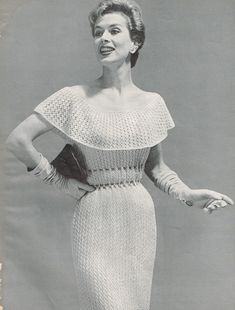 PDF downloadable knitting pattern A beautifully classic lace dress from 1956 featuring a shoulder flounce.  Perfect for that special evening! This is a PDF of the original pattern.  Once purchase is complete, the file is available thru download here on Etsy and you can print at home! Files will also remain stored in you etsy account. Happy Knitting!! Dress Knitting Pattern, Dress Knitting, Womens Knitting Patterns, Geometric Sweater, Nordic Sweater, Knitwear Sweater, Vintage Knitting Patterns, Womens Cardigan, Vintage Knitting