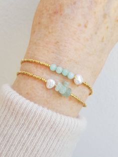 Amazonite Bracelet Light Mint Blue Gemstone and Freshwater | Etsy Amazonite Crystal, Diy Beaded Bracelets, Amazonite Bracelet, Seed Bead Bracelet, Gelang Manik, Beads Bracelet Design, Simple Bracelets, Handmade Wire Jewelry, Mint Blue