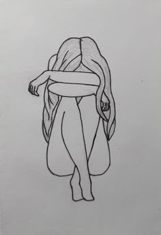 a drawing of a woman's back with her arms wrapped around her neck and hands on her hips