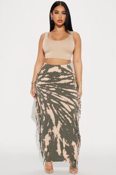 Available In Olive. Maxi Skirt High Rise Elastic Waistband Tie Dye Fringe Trim Stretch Disclaimer: Due To The Specialized Dye Process, Each Garment Is Unique. 95% Cotton 5% Spandex Imported | Damari Tie Dye Maxi Skirt in Olive Green size 3X by Fashion Nova Tie Dye Maxi Skirt, Mid Skirt, Aesthetic Outfit Ideas, Tie Dye Maxi, Faux Leather Skirt, Creative Direction, Fringe Trim, Bottom Clothes, Unisex Baby