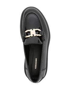 Black calf leather Gancini loafers, panelled design, patent-finish panels, Gancini plaque, logo-engraved gold-tone hardware, logo at the sole, slip-on style, round toe, leather lining, branded leather insole, chunky rubber lug sole, heel 4 cmComposition: Calf Leather, 100% Ferragamo Shoes, Kinds Of Shoes, Leather Cap, Boot Pumps, Engraved Logo, Sneaker Heels, Lug Sole, Leather Slip Ons, Loafers For Women