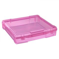 a pink plastic storage box on a white background